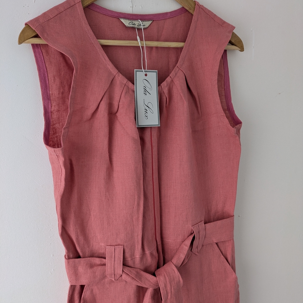 NWT Oda Lux 100% Linen Sleeveless Belted Jumpsuit Dusty Rose 36 - Picture 2 of 15